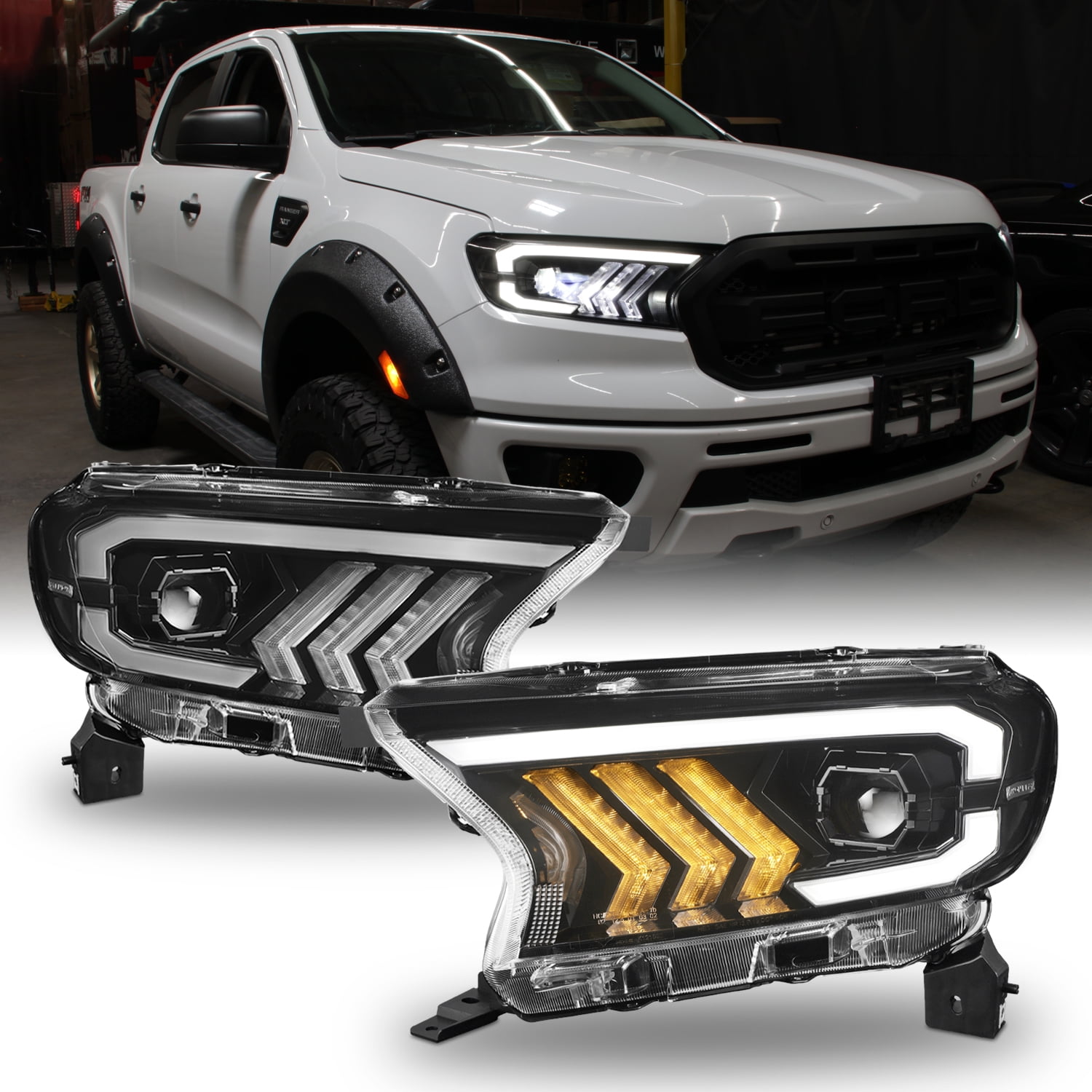 Fit 2019+ Ford Ranger FULL LED DRL Sequential Signal Projector