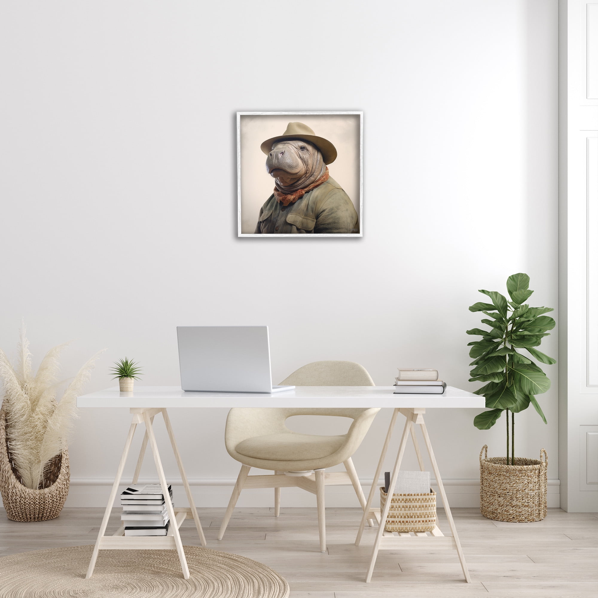 Stupell Industries Southwestern Rodeo Manatee Animals & Insects Painting White Framed Art Print Wall Art, 24 x 24