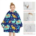 thumbnail image 6 of DarkBlue Cartoon Dinosaurs Pattern Blanket Hoodies for Kids 6-13YR Oversize Wearable Blanket Hoodies for Boys Girls Teens, 6 of 7