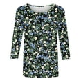 thumbnail image 4 of CYMMPU Loose Fit Round Neck Tunic Tops Spring Tops Floral Printed 3/4 Sleeve Blouses for Women Dressy Casual Summer Trendy Shirts Lightweight Basic Tees Navy M, 4 of 4