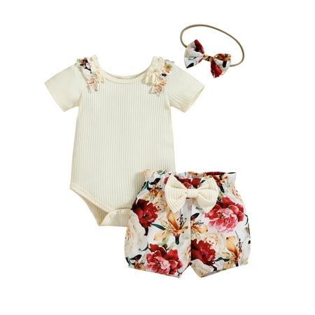 

Lumento Infant Cute Party 3Pcs Outfit Suit Loose Short Sleeve Summer Outfits Casual Crew Neck Romper Apricot 90/9-12m