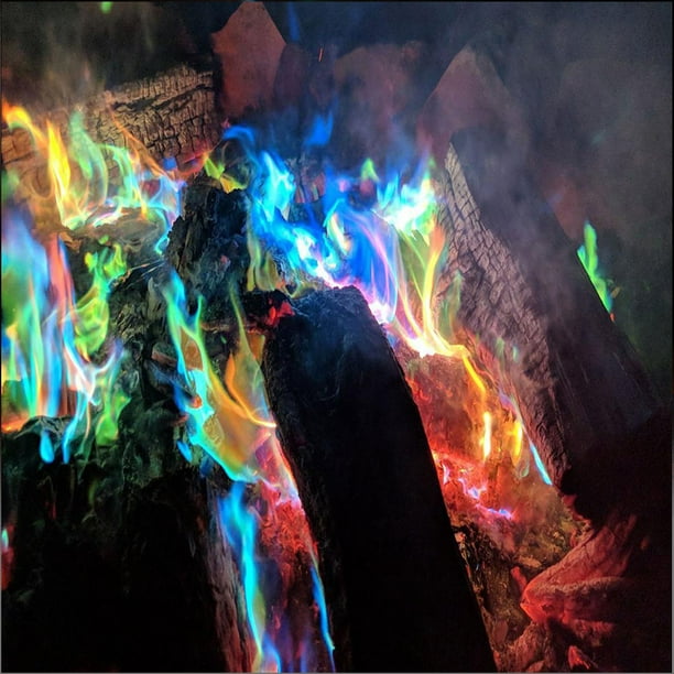 Feu magique – Poudre pour feu coloré – Feu magique – Feu coloré de cheminée  – Flammes