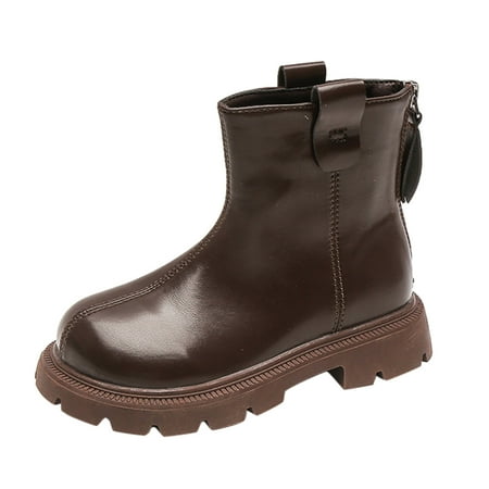 

Children Boots Fashion Autumn Winter Boys Girls Flat Soles Thick Soles Non-Slip Back Zipper Warm Solid Color Casual Shoes Comfortable Shoes