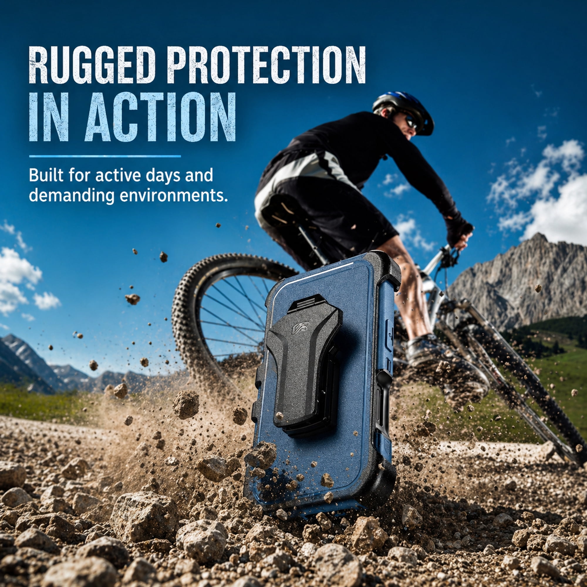 Hybrid Rugged Case with Detachable Belt Clip Holster and Tempered Glass Screen Protector, Magnetic Charging-Compatible, Blue, Compatible with iPhone 17
