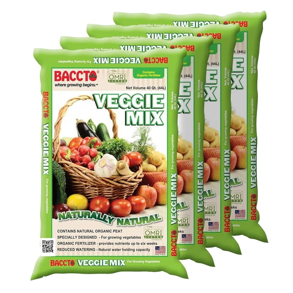 Michigan Peat Company BACCTO Veggie Planting Mix for Vegetables, 40 Qt Bag, 4 Pack