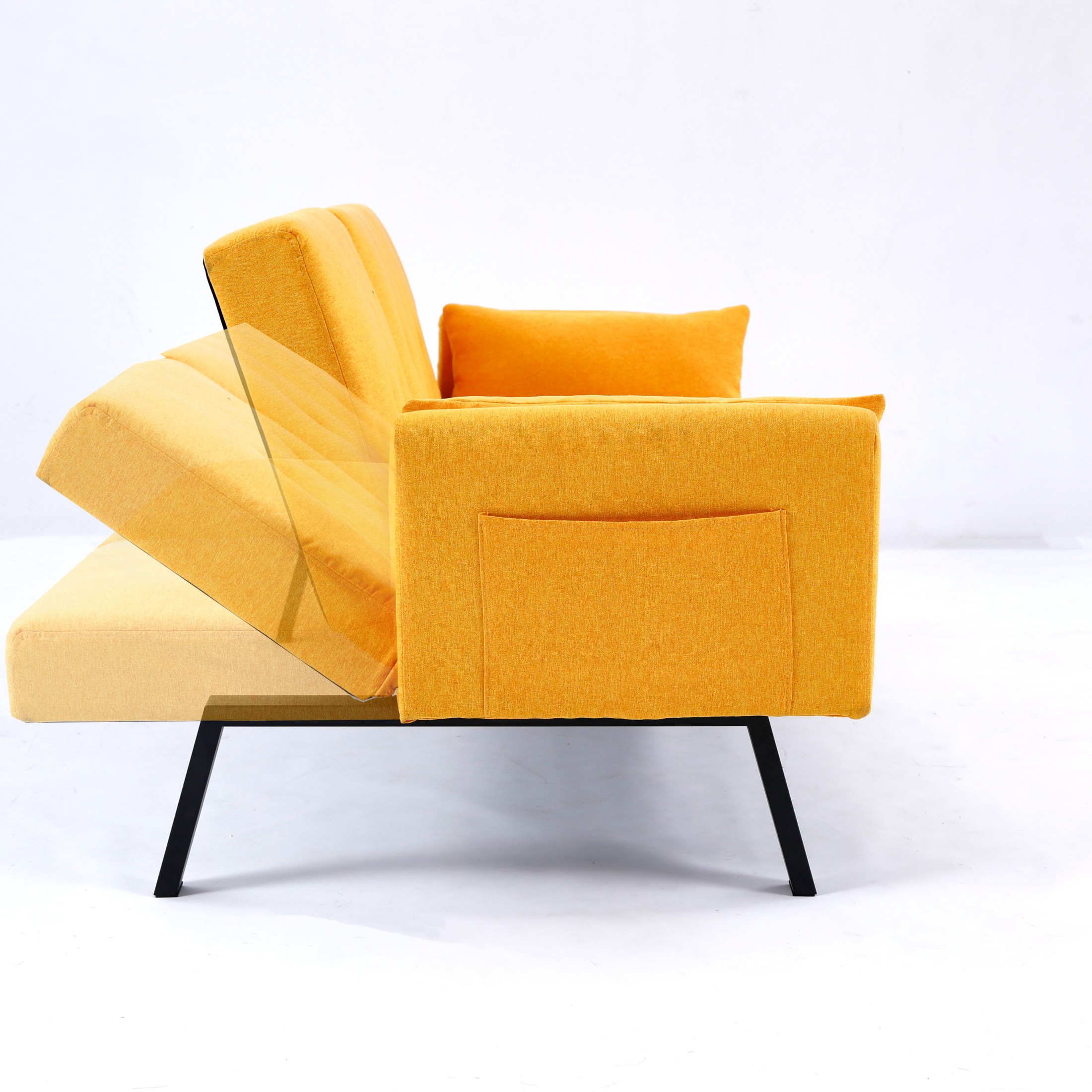 Aukfa 70" Convertible Futon Sofa Bed for Home Office, Linen Loveseat with Cup Holder, Yellow