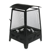 ALEKO Steel Outdoor Fireplace with Spark Screen Mesh Lining and Laser Cut Animal Design - 32 Inches - Black