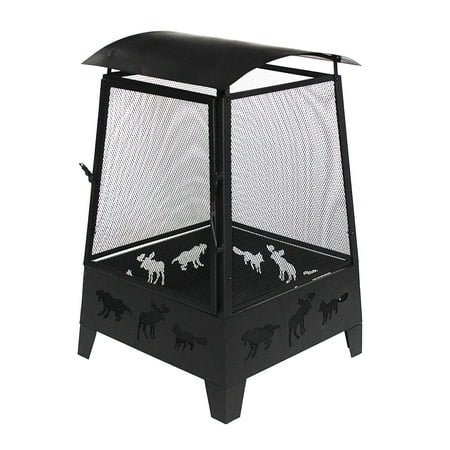 ALEKO Steel Outdoor Fireplace with Spark Screen Mesh Lining and Laser Cut Animal Design - 32 Inches - Black