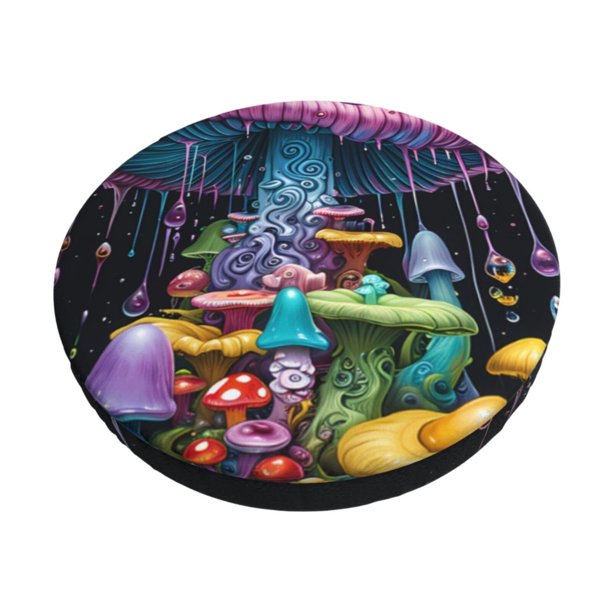 Balery Colorful Mushroom Fundas de asiento para taburete de bar redondo de tela de terciopelo ajustables que protegen de arañazos y manchas para sillas de 14 a 17 pulgadas.-12 inch