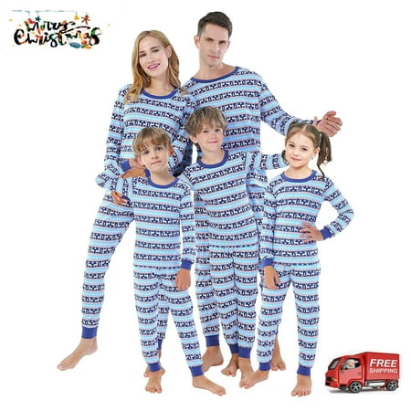 

Christmas Pajamas for Family Set Long Sleeve Stripe Elk Print Round Neck T Shirt + Long Pants Sleepwear Pjs for Xmas