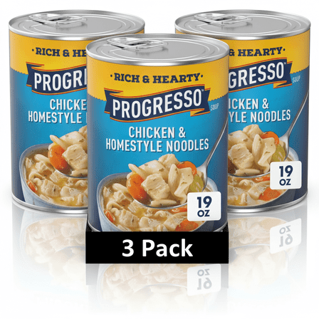 Progresso Rich and Hearty Chicken and Homestyle Noodles Canned Soup, 19 oz (3-Pack Combo) – Ready-to-Serve Comfort