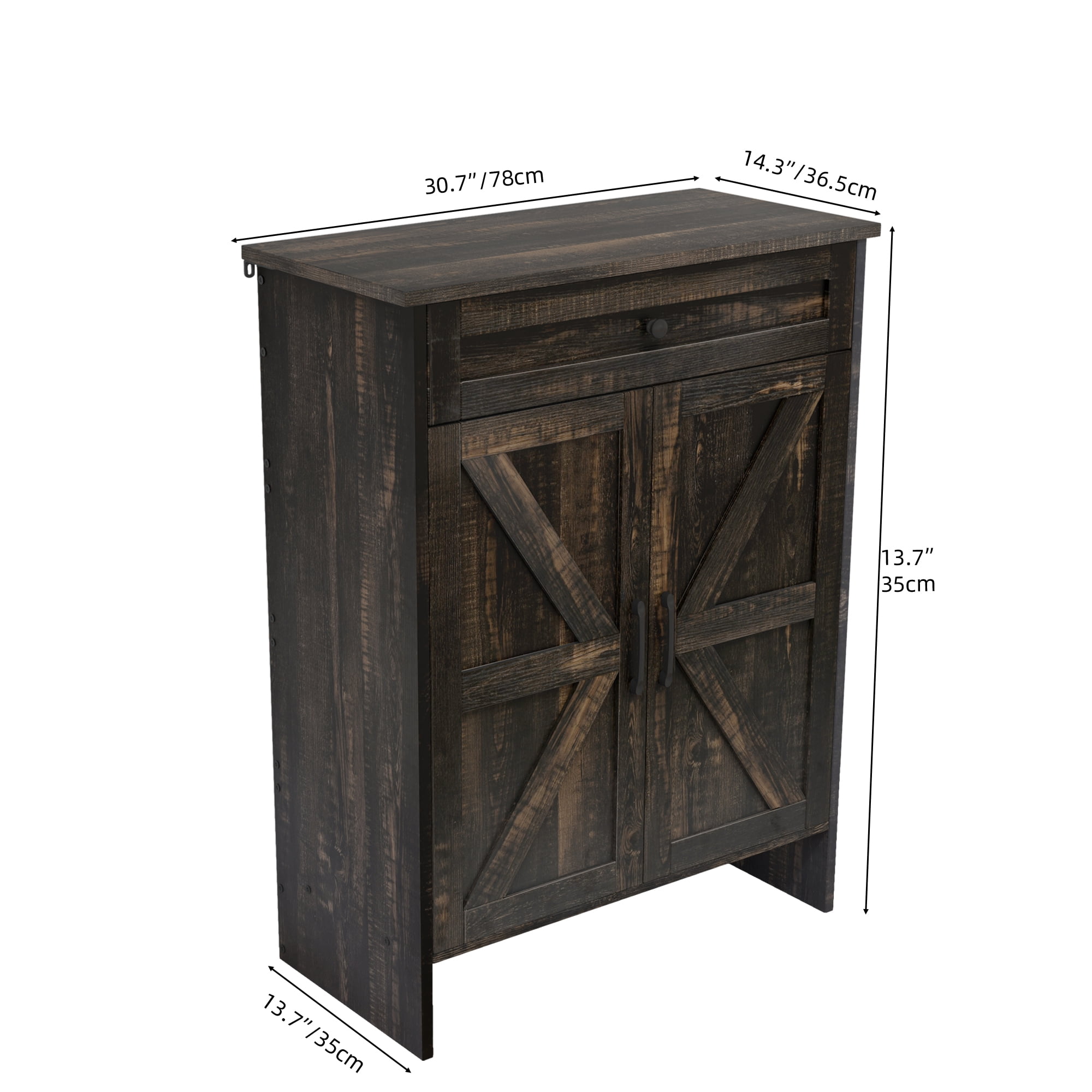 Uforic Farmhouse Narrow Slim 6-Tier Shoe Storage Cabinet  with Top Drawer & Sensor Light for 16 Pairs for Entryway, Foyer, Dark Rustic Oak
