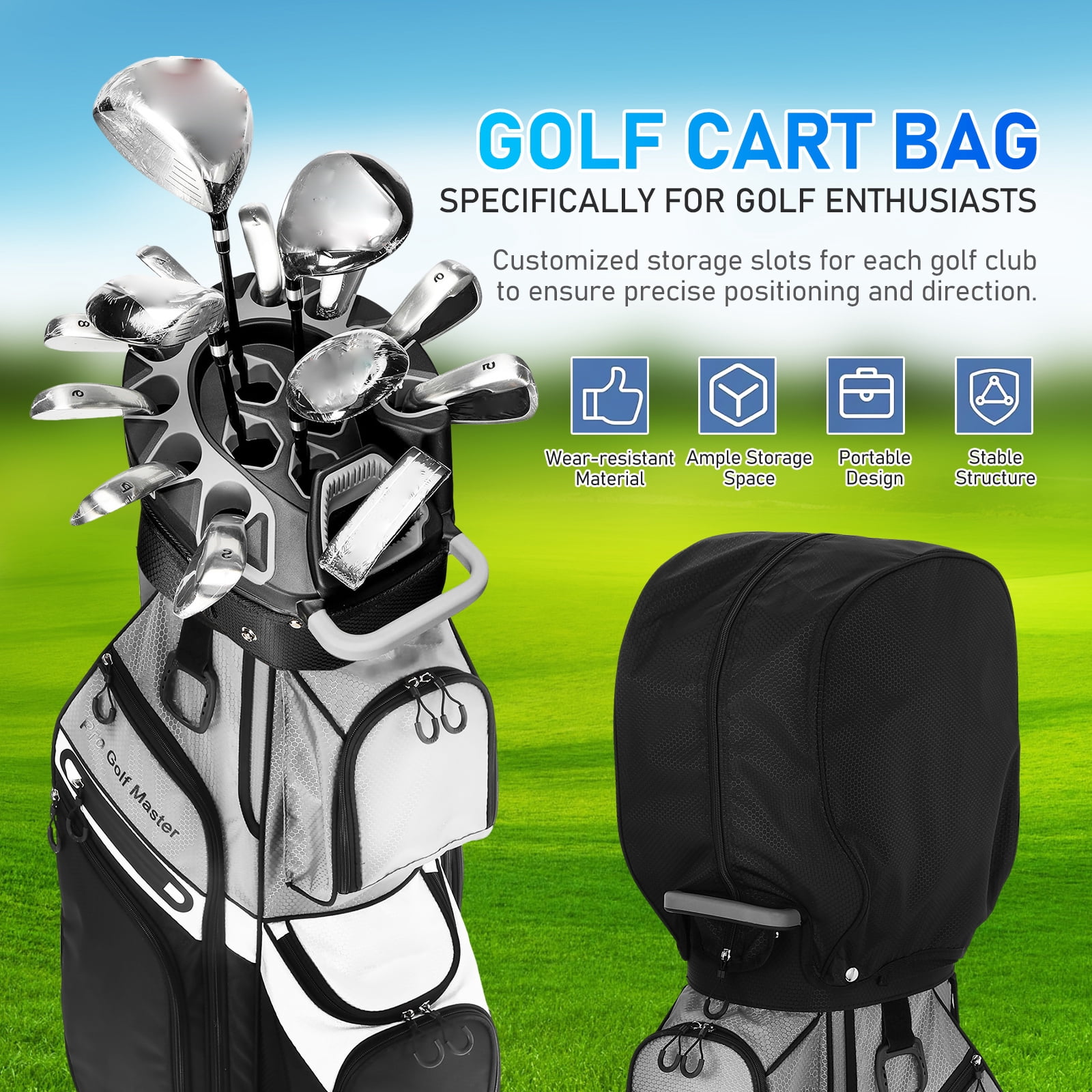 Hemoton Golf Cart Bag 14-Way Organizer Black Nylon Waterproof for Golfing Use