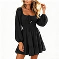 thumbnail image 2 of Karymi Spring Dresses for Women 2026 Square Neck Long Puff Sleeve Dress, Solid Color Tie Front Smocked Waist Ruffle Hem A-Line Mini Dress, Casual Flowy Swing Short Dress Maxi Dresses for Women, 2 of 6