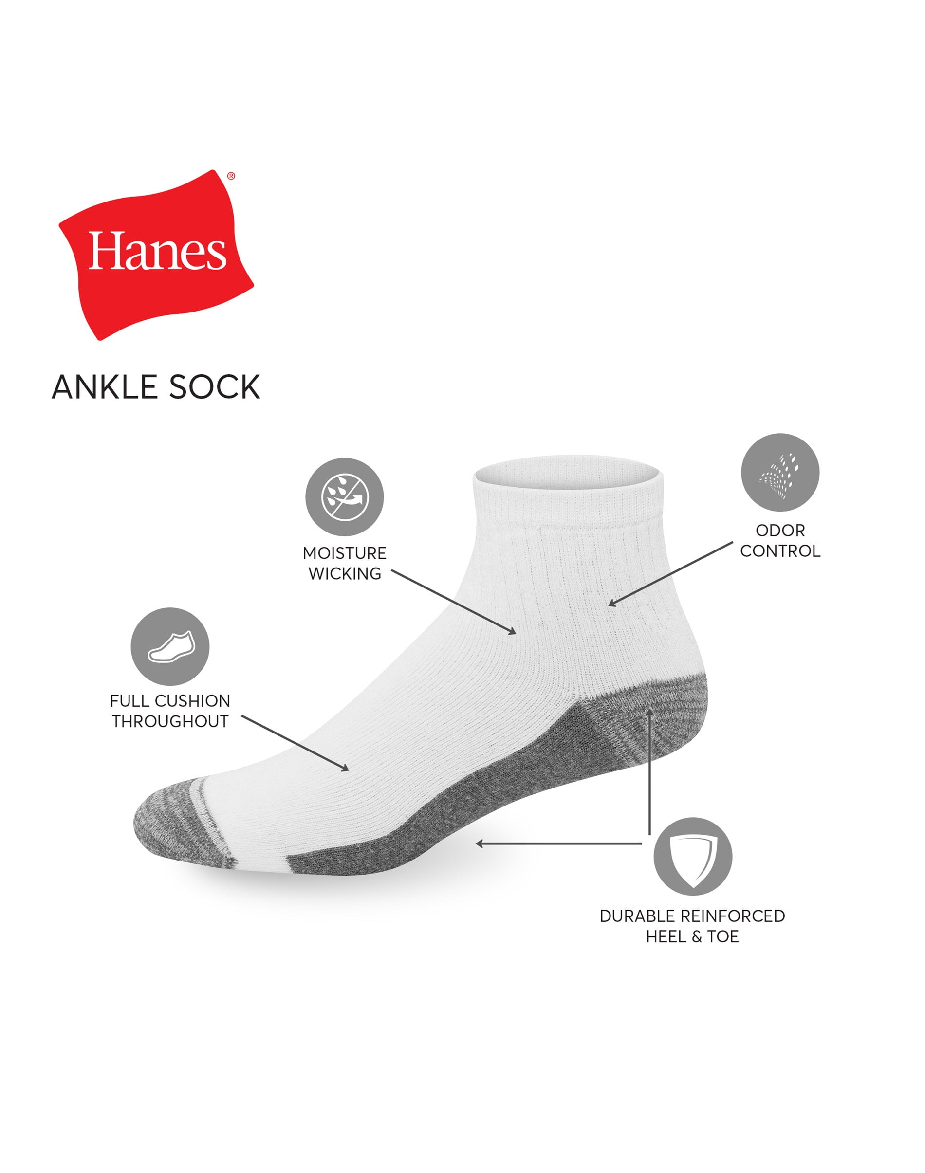 Hanes Ultimate Men's Ultra Cushion Ankle Socks, 6-Pairs Black 6-12