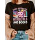 thumbnail image 1 of Women's "Easily Distracted by Axolotls & Books" Graphic Cotton T-Shirt - Soft Short Sleeve Crew Neck Casual Top with Cute Cartoon Print, Machine Washable, All-Season Comfort, Reading En, 1 of 6
