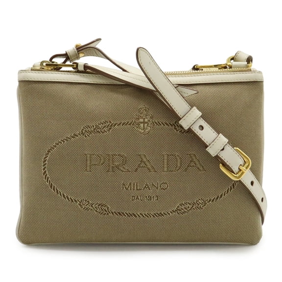 Pre-Owned PRADA Prada Jacquard Shoulder Bag, Pochette, Clutch Leather, Khaki Beige,... (Fair)