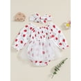 thumbnail image 2 of Suealasg 2Pcs Newborn Baby Girl Fall Outfits Clothes Set 3 6 12 18 Months Infant Girl Long Sleeve Floral Cherry Print Tulle Romper Dress Headband, 2 of 7