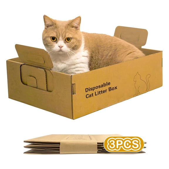 Tisoloow 3 PCS Disposable Litter Boxes for Cats Portable Waterproof Travel Litter Box for Cats Foldable Cardboard Cat Litter Box for Travel Leak Resistant 17.2'' x 12.2'' x 5.3''