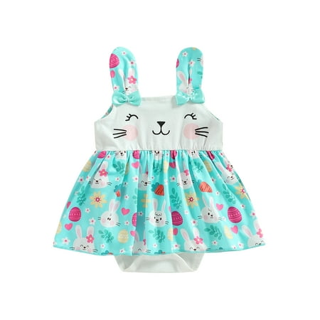 

Mieeyali Easter Baby Girls Romper Dress Summer Casual Bunny Print Sleeveless Jumpsuit for Toddler Newborn
