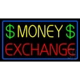 thumbnail image 1 of Money Exchange Blue Border LED Neon Sign 20 x 37 - inches, Black Square Cut Acrylic Backing, with Dimmer - Bright and Premium built indoor LED Neon Sign for Defence Force., 1 of 6