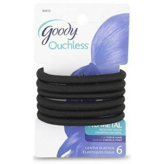 Goody Womens Ouchless Jumbo Thick Black Elastics Item #01013 (4-Pack of 6)