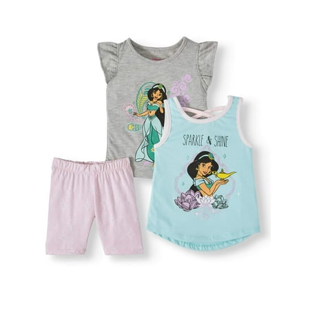Aladdin Princess Jasmine T-shirt, Tank Top & Shorts, 3pc Outfit Set (Toddler Girls)