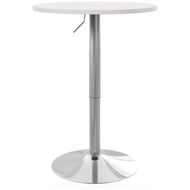 Adjustable White Bar Table for 2 - Swivel Round Kitchen Table, 27.2" - 35.8" Height, MDF & Steel Bistro Table for Home Bar, Dining & Entryway Spaces