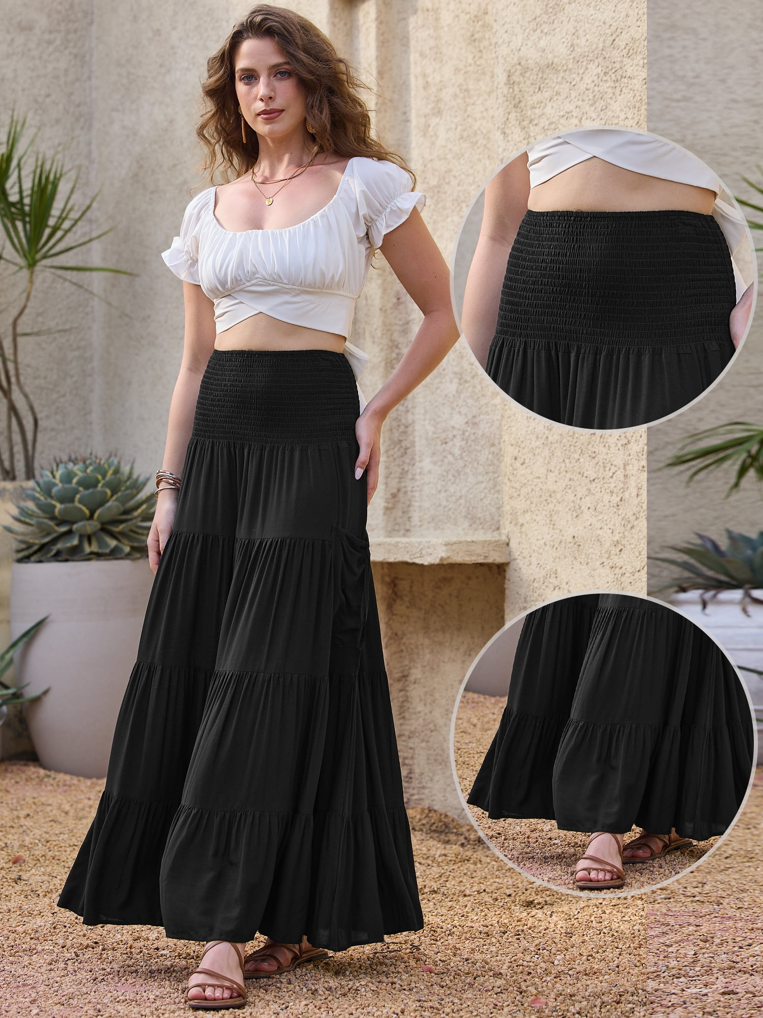 DARING DIVA Women's Elastic Swing A Line Beach Skirt Medium Black