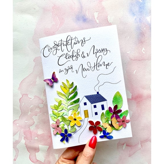 New Home Congratulations Card – Beautiful Floral Design with House and Butterfly – Blank Inside for Personal Messages – Ideal Gift for Housewarming Celebrations