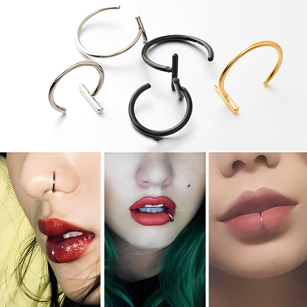 1PC C Shape Lip Ring Stainless Steel Heart Lip Piercing Chirurgical  Vertical Labret Piercing Body Jewellry 16g 1.2mm Y2K