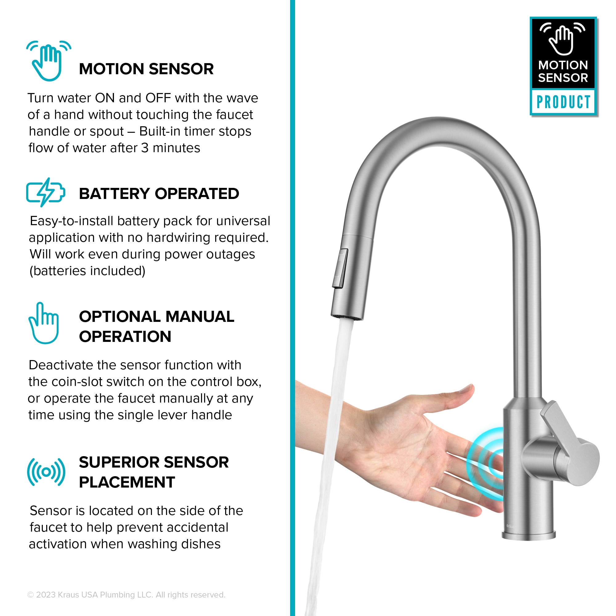 KRAUS Oletto Touchless Sensor Pull-Down Single Handle Kitchen Faucet in Spot-Free Stainless Steel