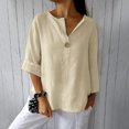 thumbnail image 2 of Women's Loose V Neck Buttoned Three Quarter Sleeve Shirt Top Casual Comfortable Blouse Tunic Tee for Ladies, 2 of 2