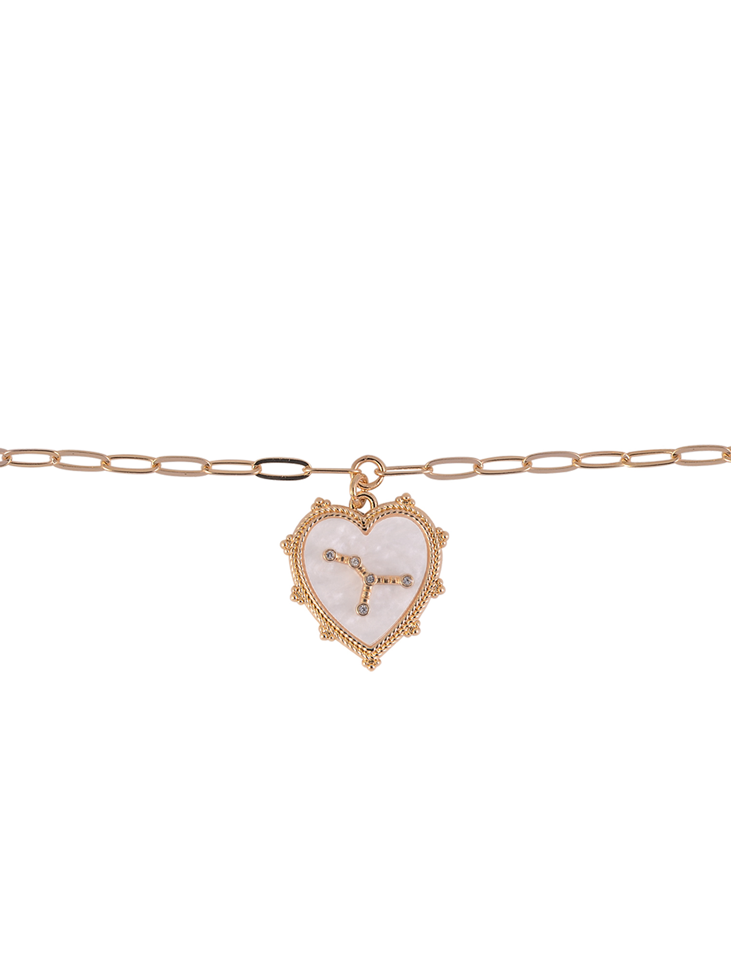 Time and Tru Women's Oval Link Chain Heart with Stone and Inset Constellation "Cancer" Goldtone Reversible Necklace