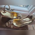 thumbnail image 4 of Gu-cci Gold and Brown Wedge Shoes, 4 of 5