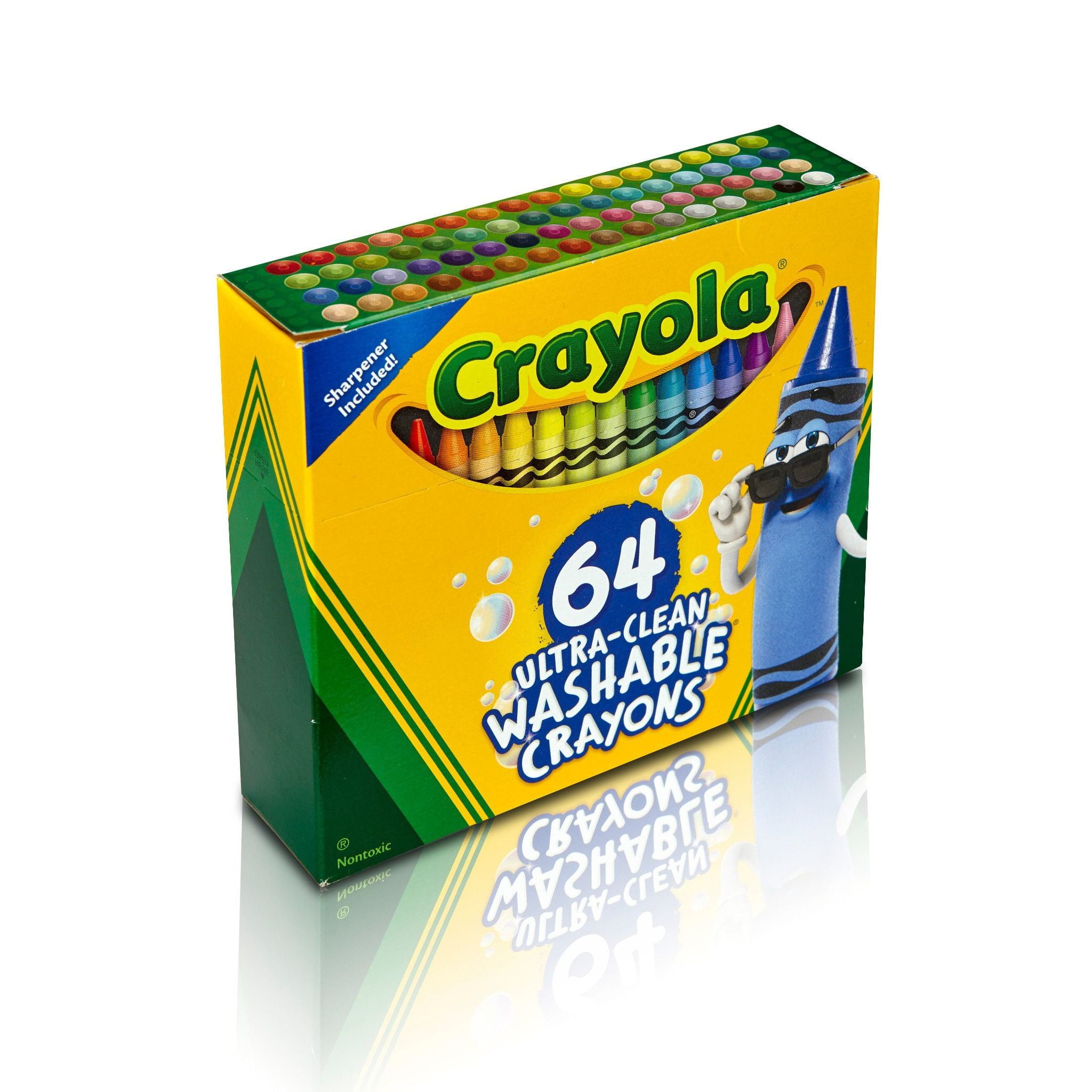 Crayola Ultra-Clean Washable Crayons with Sharpener, 64 Ct, Back to School Supplies, Art Supplies, Kids At Home Activities