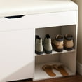 thumbnail image 6 of 39" Storage Bench with Flip Drawer and Open Shelf, Upholstered Bench Seat with Hidden Storage, Wood 3-Tier Small Shoe Cabinet for Hallway, Living Room, 6 of 9