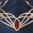 thumbnail image 6 of Hfppkn Red Rhinestone Vintage Leaf Headband Goddess Style Tiara for Weddings Events 17cm, 6 of 7