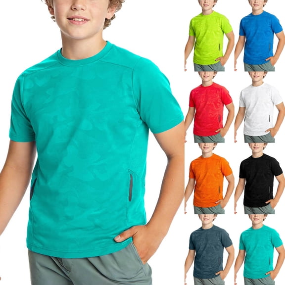 NAISIBABY Boys Short Sleeve T-Shirt Size 8, Quick-Dry School Casual Active Fit Kids Performance Athletic Tee (5-14T)