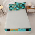 thumbnail image 4 of Manfei Boho Geometric Aztec Zipper Twin Comforter Sets with Fitted Sheet and 2 Pillowcases,Western Bull Skull Horseshoe Zipper Bedding Set,Turquoise Brown,Reversible, 4 of 7