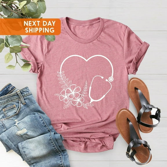 Cute Nurse T-Shirt, Floral Stethoscope Shirt, Medical Assistant Tees, Nursing School Gift, Healthcare Gift,Doctor Tshirt,Xmas Nurse Tshirt All Size S-5XL