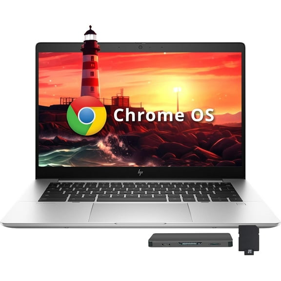 HP Elite c640 14" FHD IPS Anti-Glare Chromebook Laptop, Intel i5-1245U, 8GB LPDDR4X, 416GB Storage(256GB SSD 160GB Docking Station), Intel Iris Xe Graphics, Wi-Fi 6E, Chrome OS, Silver
