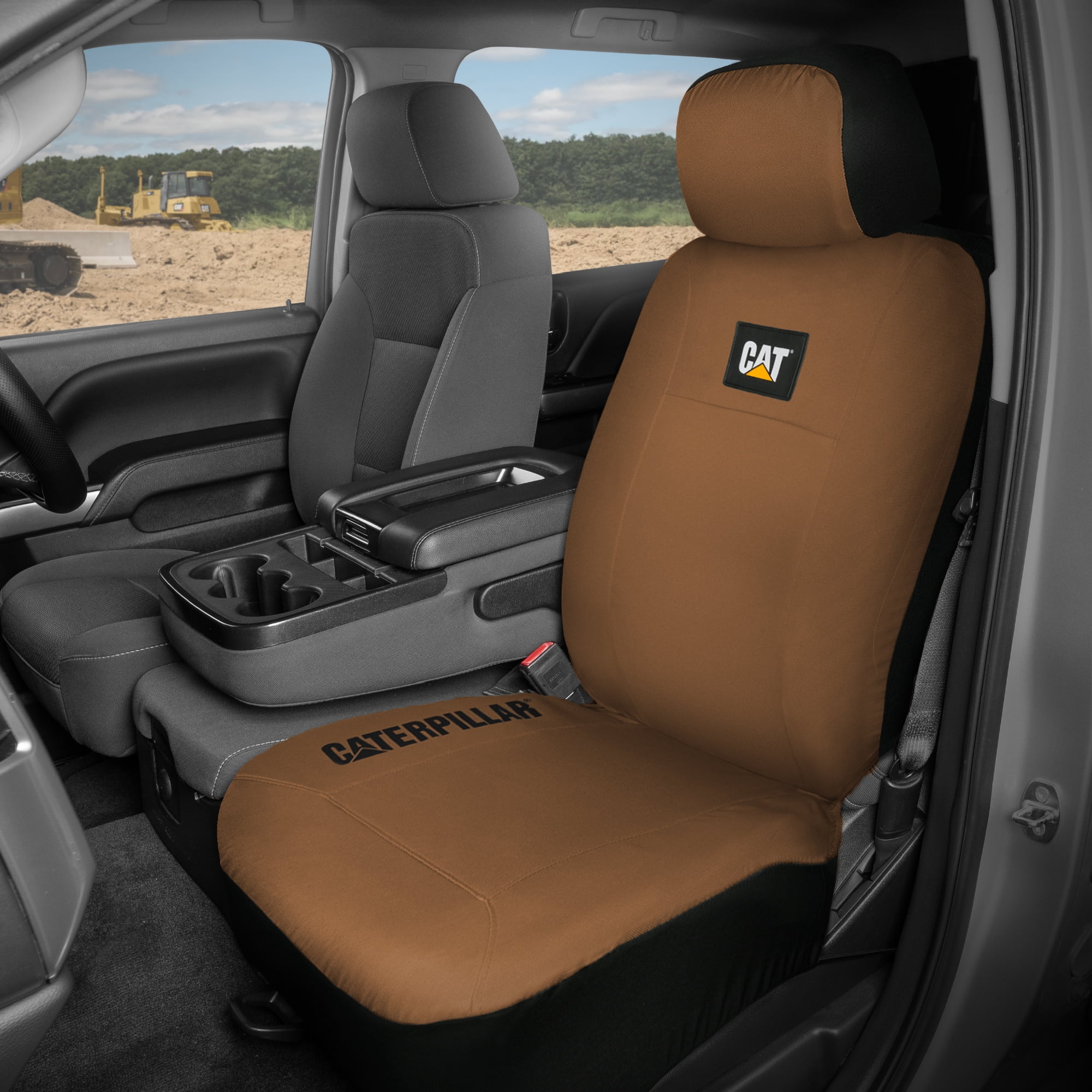 CAT Car Front Seat Cover – 1 pc, Beige Oxford, Heavy Duty Protection, Semi-Universal Fit – Durable Water-Resistant Auto Seat Protector for Truck, SUV, Sedan – Easy Install, Washable, Long-Lasting