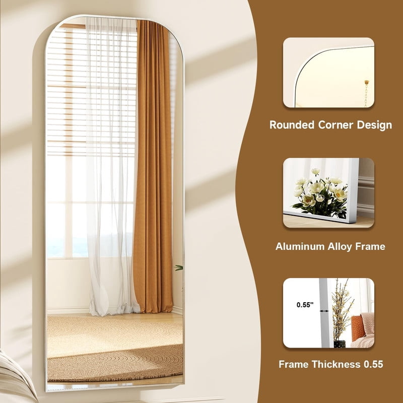 Lumora 26"x71" Full Length Mirror Top Rounded Corner Aluminum Frame Hanging or Leaning Wall Floor,Silver