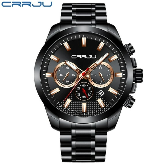 Men Watch CRRJU Luxury Brand Big Dial Sport Men’s Watches Stainless Steel Waterproof Chronograph Quartz Clock Relogio Masculino