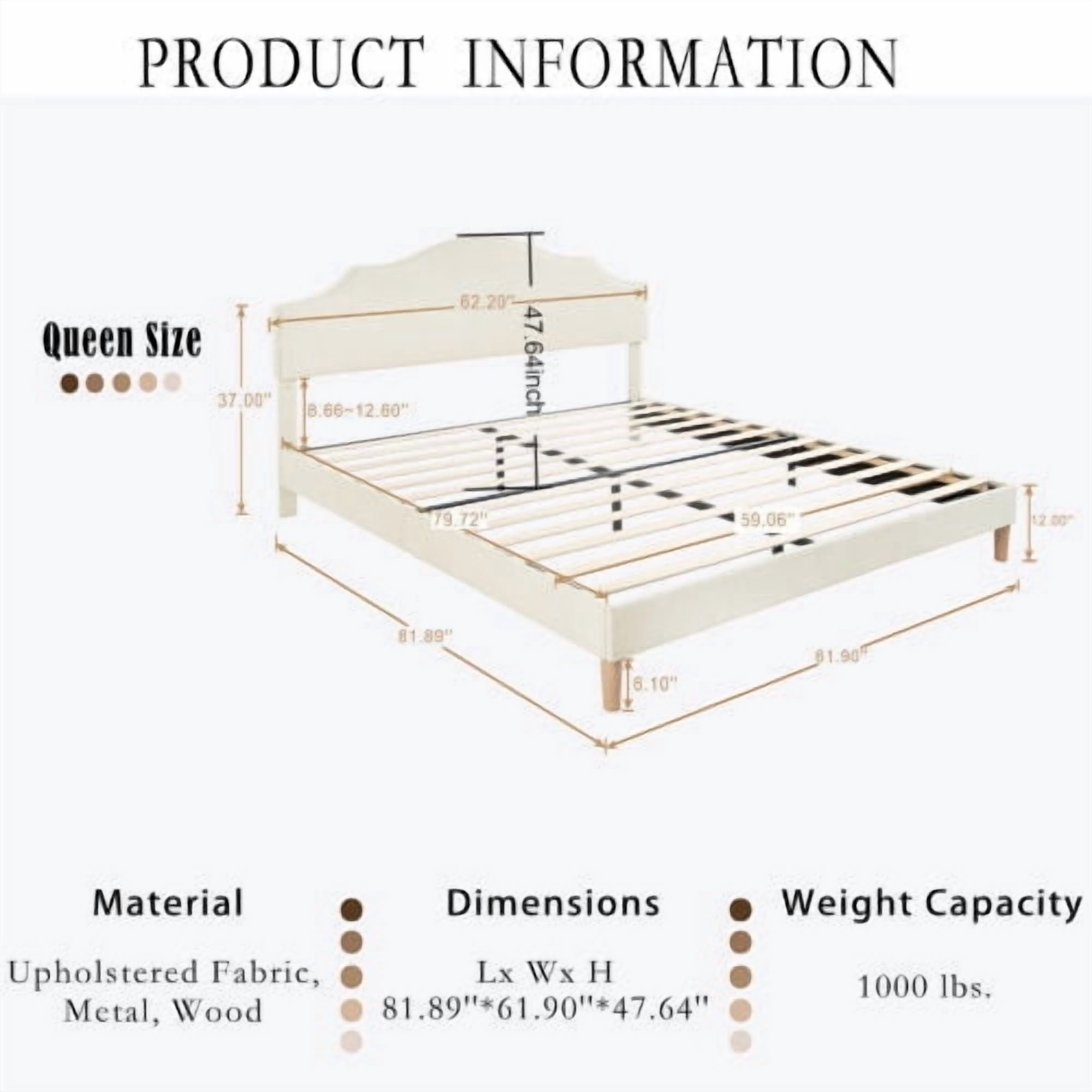 Queen Size Upholstered Platform Bed with Adjustable Headboard, Beige Linen Fabric, Modern Simple Style, No Box Spring Needed, Easy Assembly
