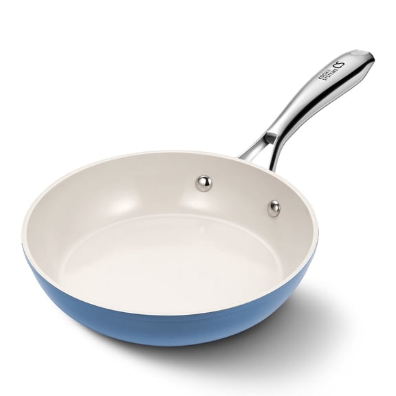 Koch Systeme CS 8 inch Ceramic-Coating Aluminum Frying Pan, Nonstick Skillets with Steel Handle, Even Heating, Oven and Dishwasher Safe, Blue