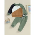 thumbnail image 2 of FEORJGP Toddler Newborn Boys Pants Set Baby Casual Contrast Color Pullover Loose Fit Sweatshirt Tops and Elastic Waist Pants Long Sweatpants Outfits Pants Suits Activewear, 2 of 9