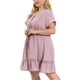 thumbnail image 2 of Women's Plus Size Dress V Neck Lace Insert Half Placket Short Sleeve Tie Waist Ruffle Hem Mini Dress Gray Purple 4X, 2 of 7