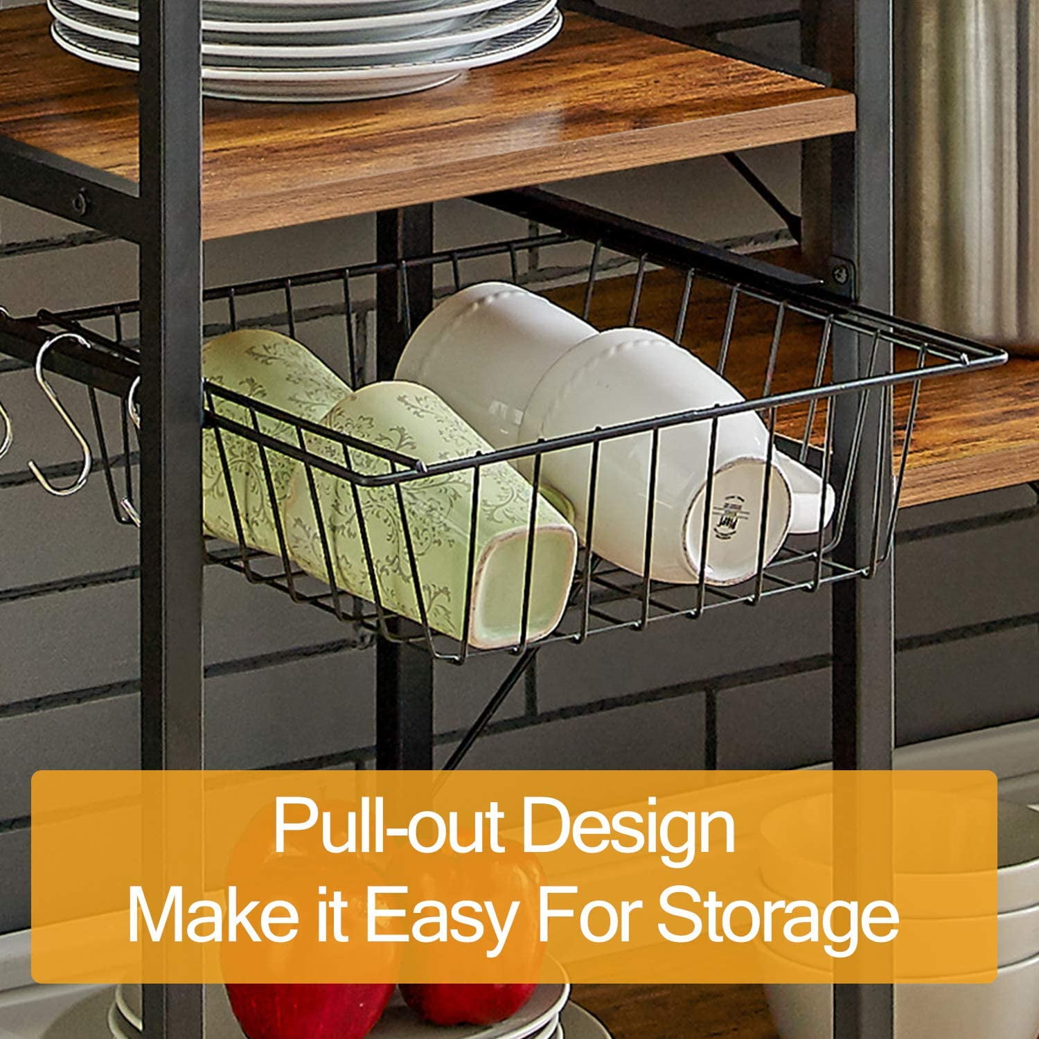 Mr IRONSTONE Vintage Kitchen Baker s Rack Utility Storage Shelf 35.5 Microwave Stand 3 Tier 4 Tier Shelf for Spice Rack Organizer Workstation with 10 Hooks Walmart